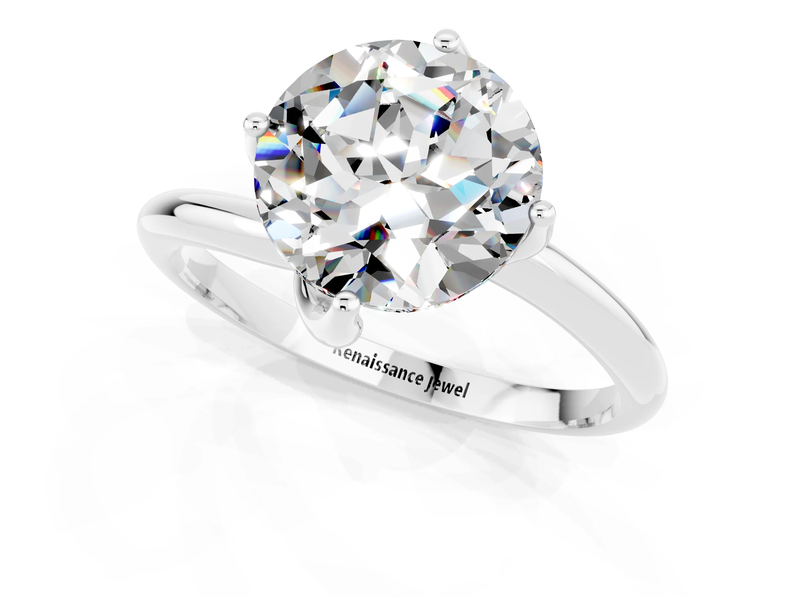 White gold Round Cut Moissanite Solitaire Engagement Ring with Four-Prong Setting and Classic Band_13