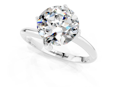 White gold Round Cut Moissanite Solitaire Engagement Ring with Four-Prong Setting and Classic Band_13