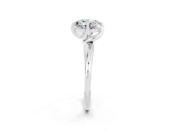 White gold Round Cut Moissanite Solitaire Engagement Ring with Four-Prong Setting and Classic Band