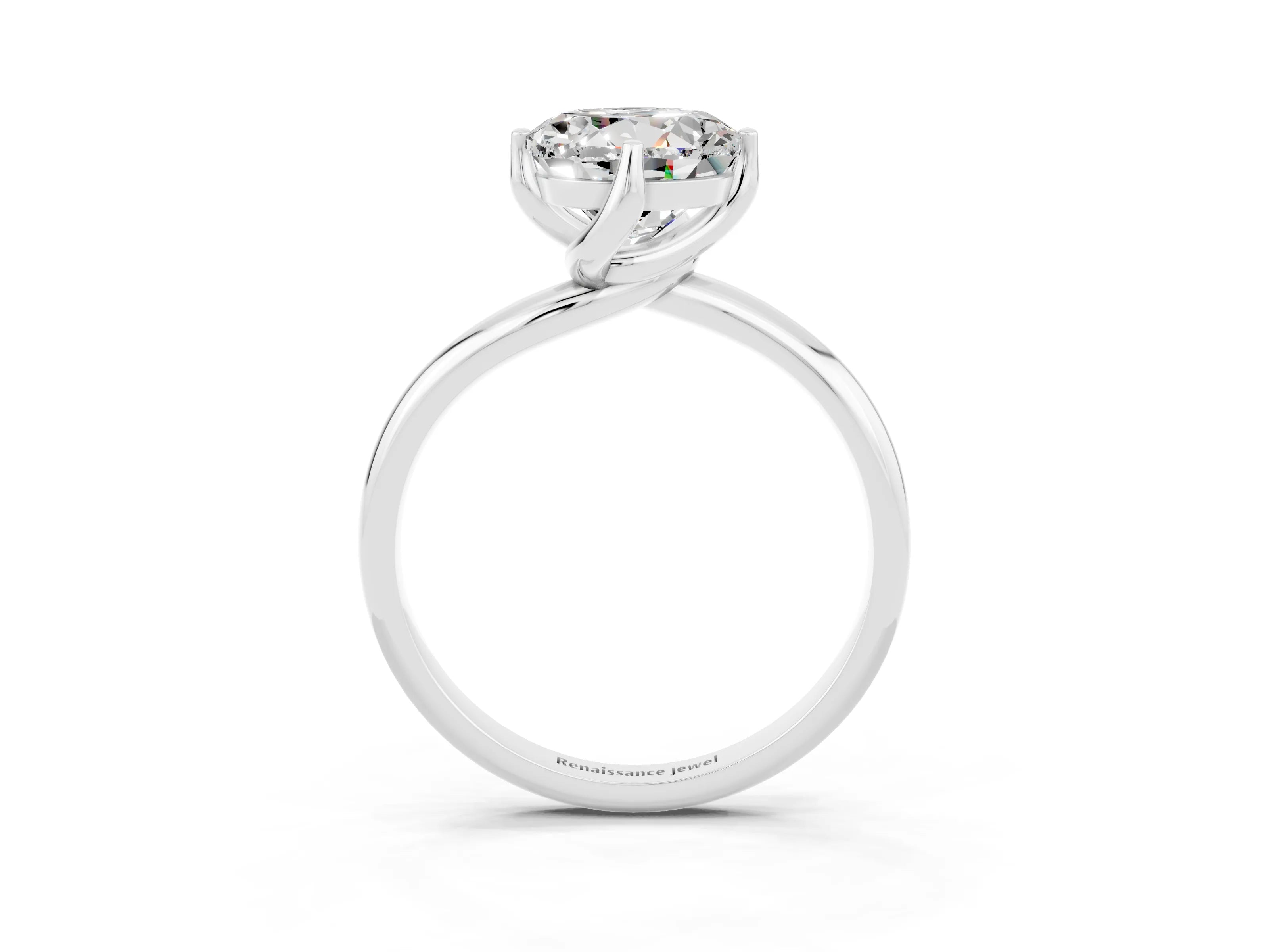 White gold Round Cut Moissanite Solitaire Engagement Ring with Four-Prong Setting and Classic Band_15