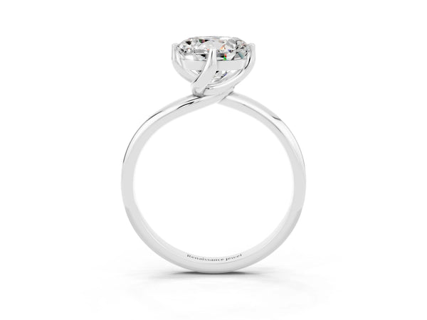White gold Round Cut Moissanite Solitaire Engagement Ring with Four-Prong Setting and Classic Band