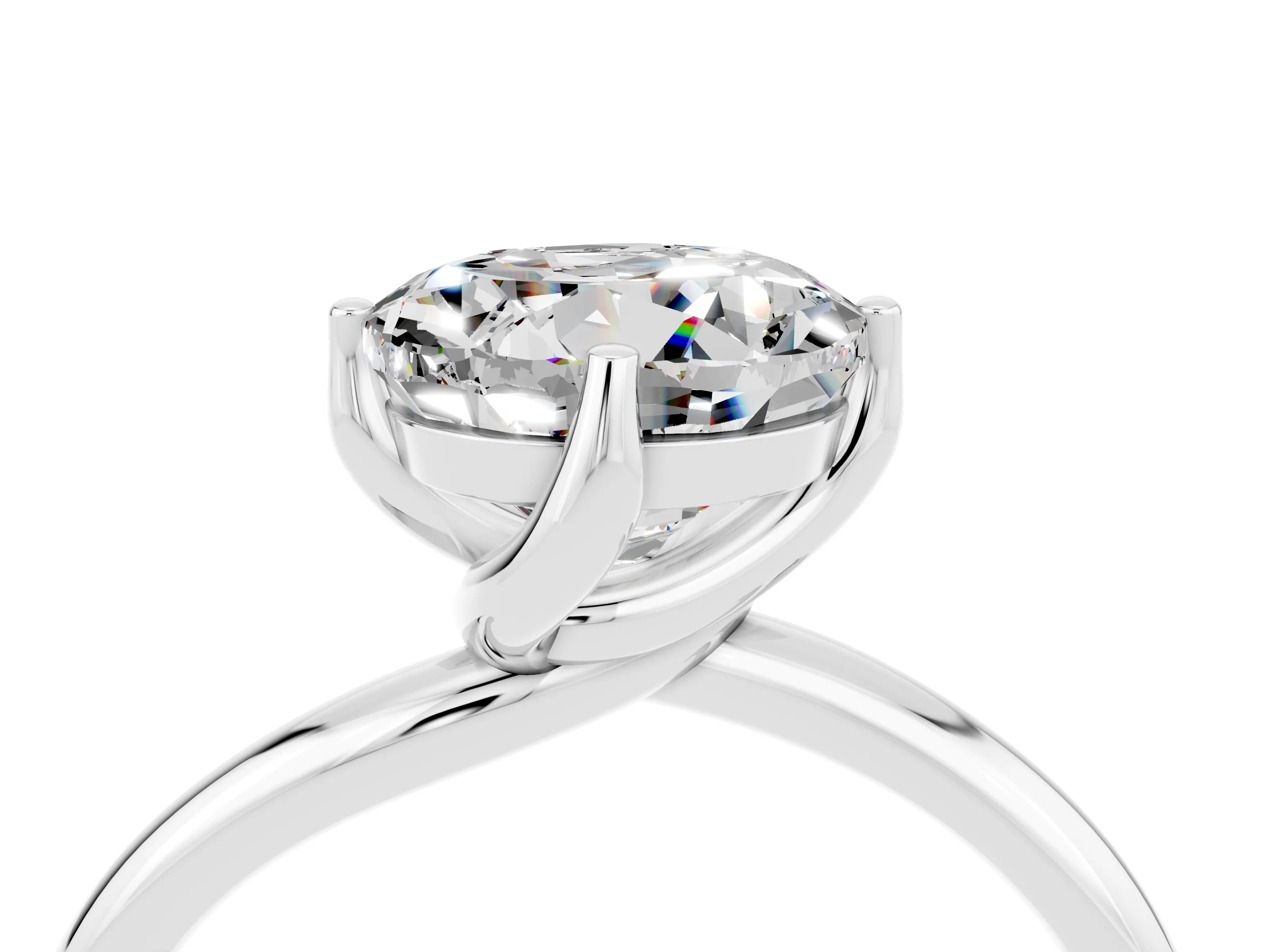 White gold Round Cut Moissanite Solitaire Engagement Ring with Four-Prong Setting and Classic Band_16