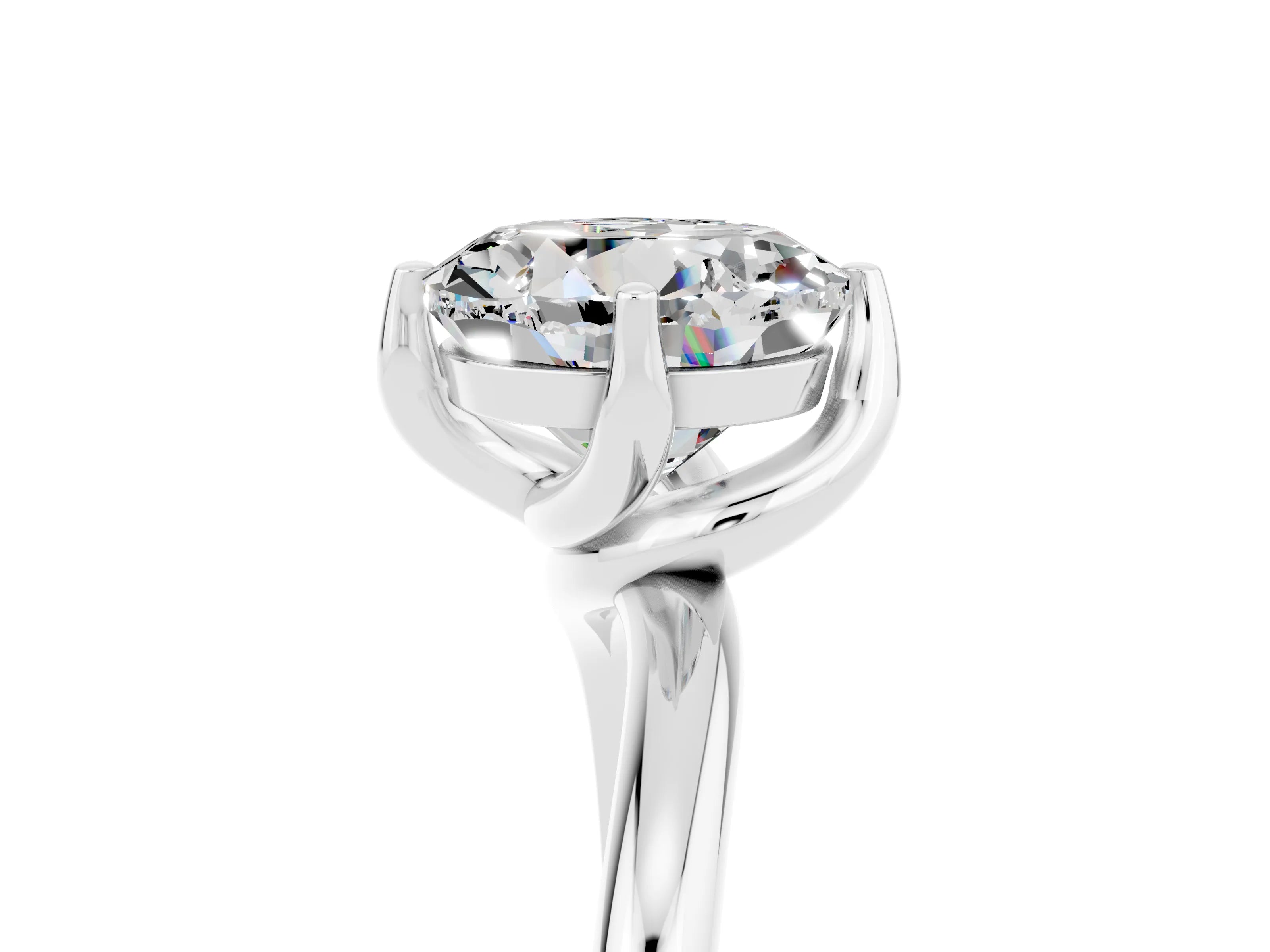 White gold Round Cut Moissanite Solitaire Engagement Ring with Four-Prong Setting and Classic Band_17