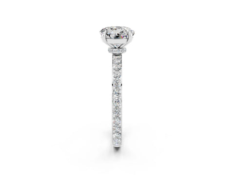 White gold Round Cut Moissanite Solitaire Engagement Ring with Pavé Band and Four-Prong Setting_2