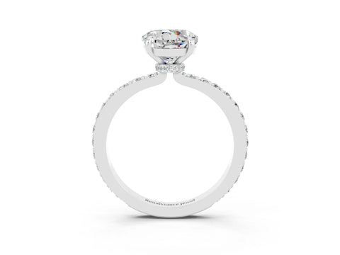White gold Round Cut Moissanite Solitaire Engagement Ring with Pavé Band and Four-Prong Setting_3