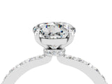 White gold Round Cut Moissanite Solitaire Engagement Ring with Pavé Band and Four-Prong Setting_4