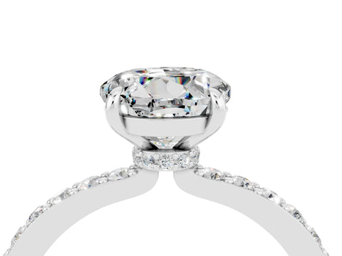 White gold Round Cut Moissanite Solitaire Engagement Ring with Pavé Band and Four-Prong Setting_4