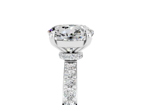 White gold Round Cut Moissanite Solitaire Engagement Ring with Pavé Band and Four-Prong Setting_5