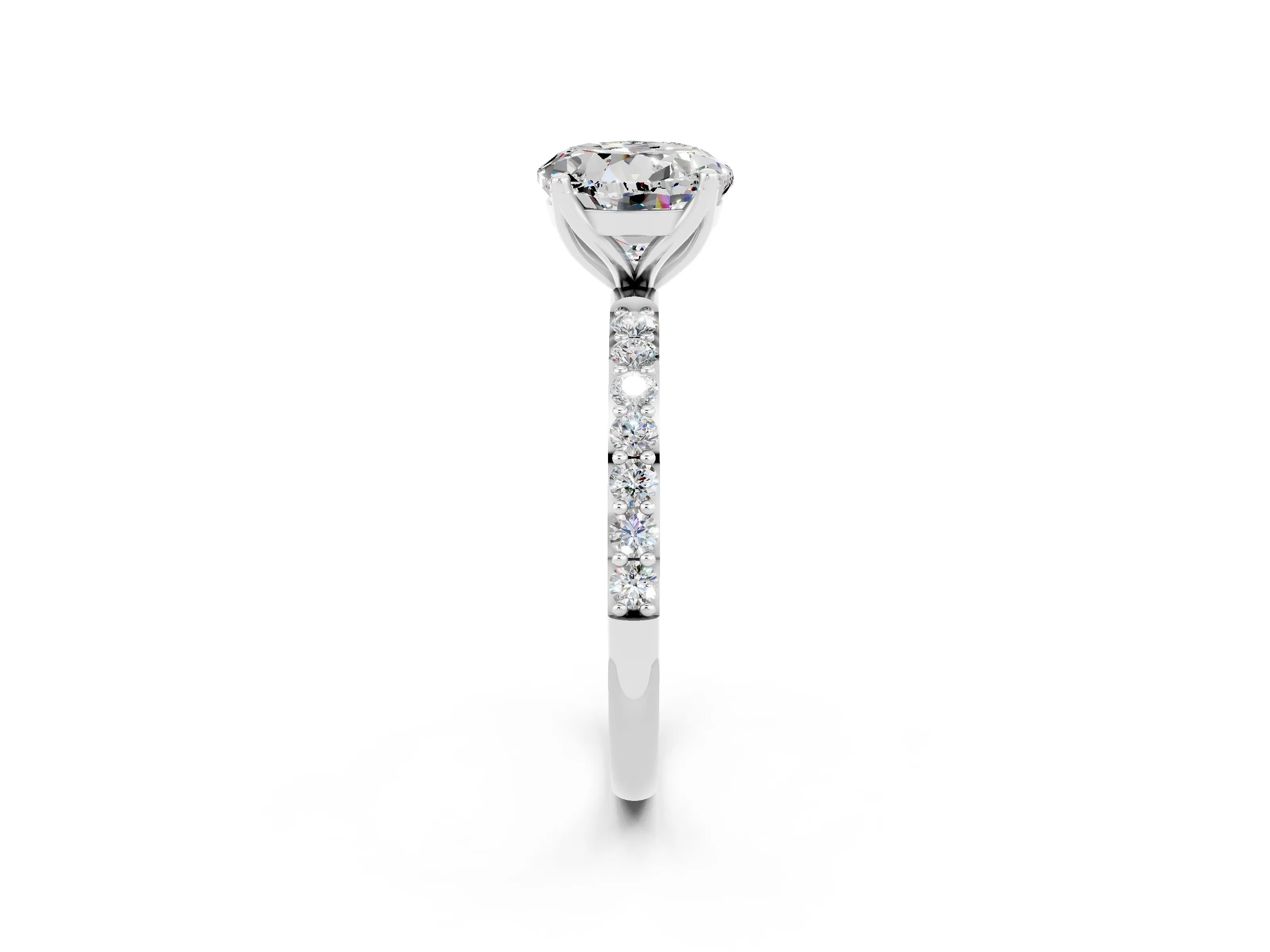 White gold Round Cut Moissanite Solitaire Engagement Ring with Pavé Band and Prong Setting_2