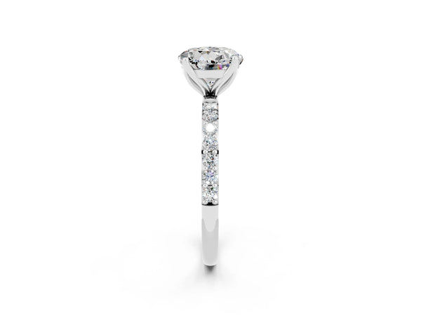 White gold Round Cut Moissanite Solitaire Engagement Ring with Round  Pavé Band and Prong Setting