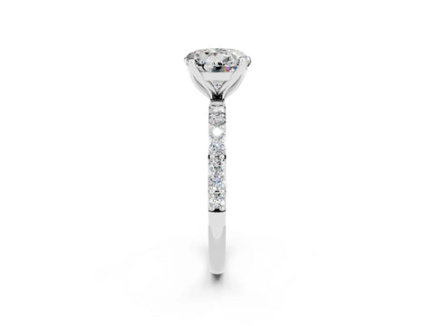 White gold Round Cut Moissanite Solitaire Engagement Ring with Pavé Band and Prong Setting_2