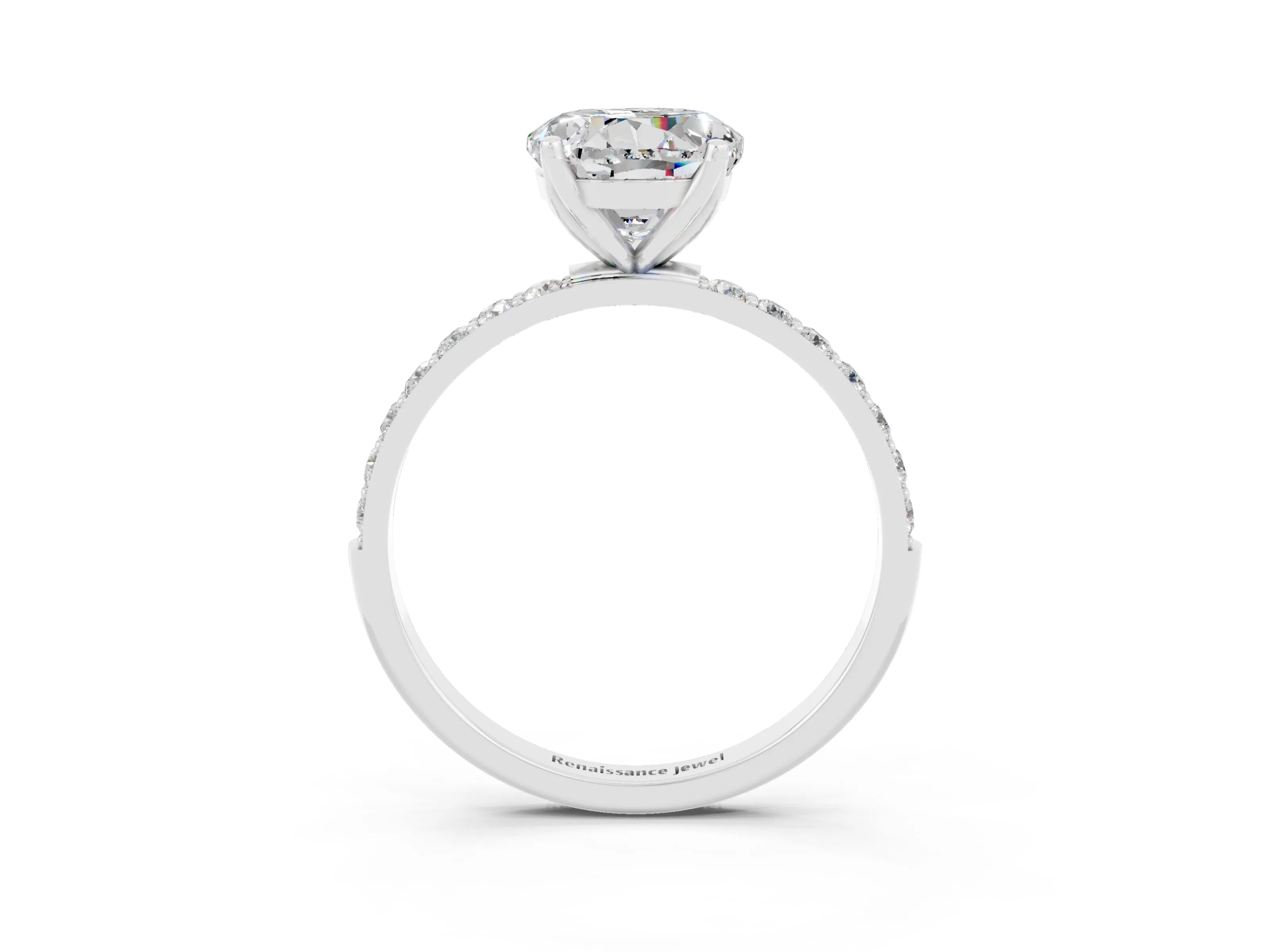 White gold Round Cut Moissanite Solitaire Engagement Ring with Pavé Band and Prong Setting_3