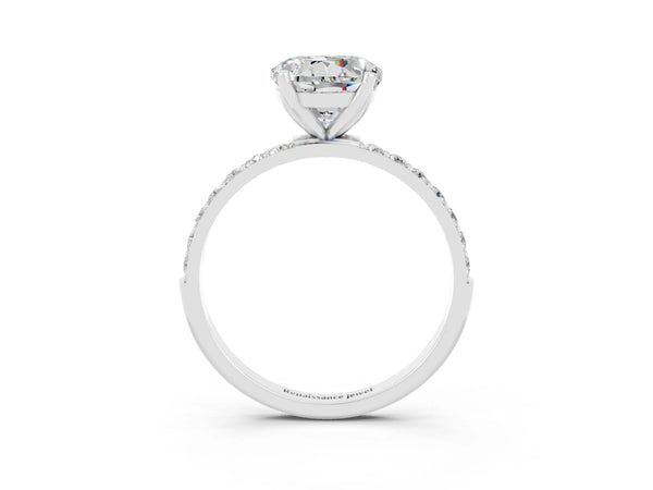 Silver Round Cut Moissanite Solitaire Engagement Ring with Round  Pavé Band and Prong Setting