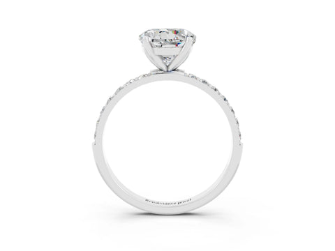White gold Round Cut Moissanite Solitaire Engagement Ring with Pavé Band and Prong Setting_3