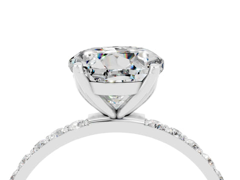 White gold Round Cut Moissanite Solitaire Engagement Ring with Pavé Band and Prong Setting_4
