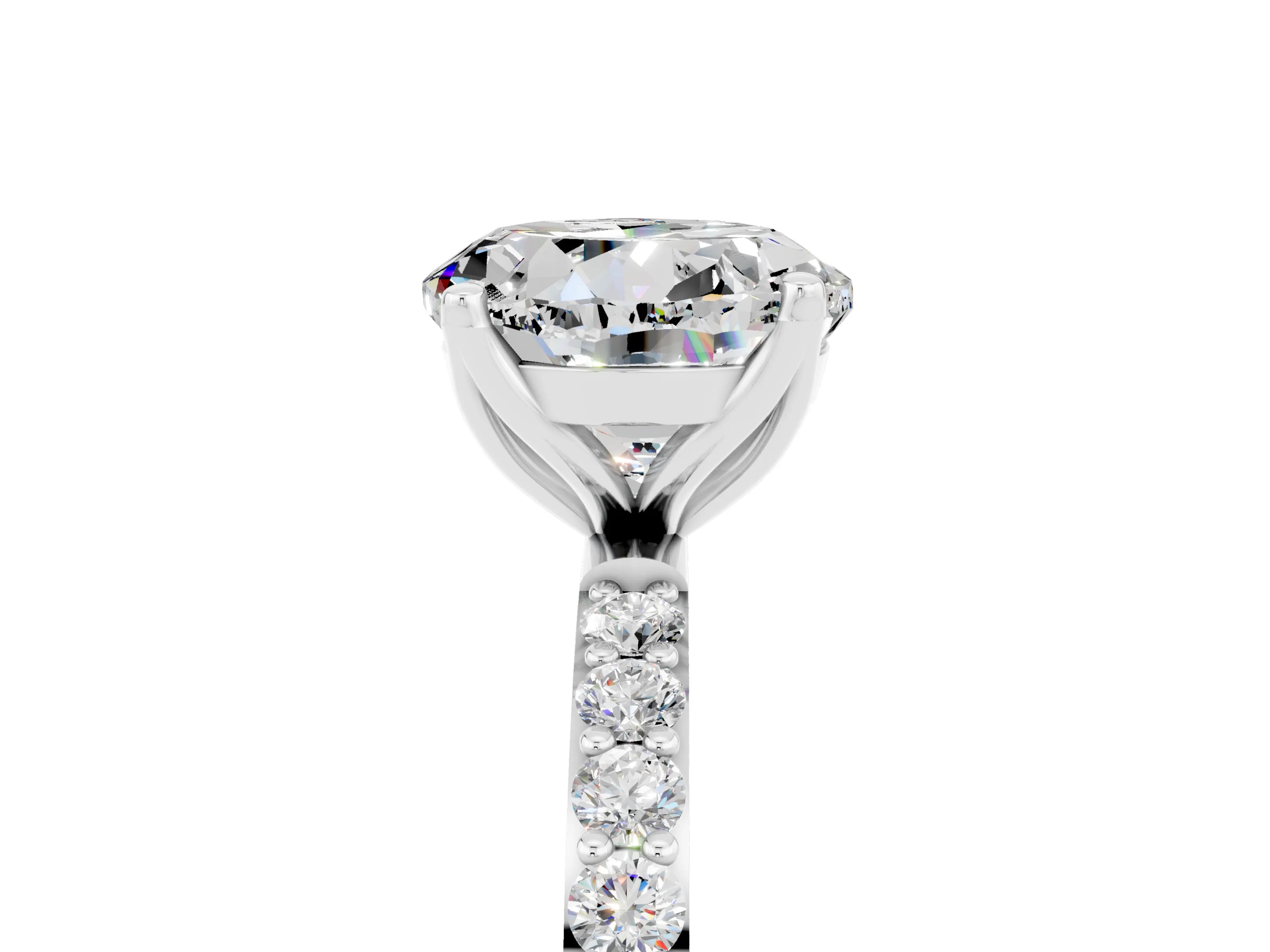 White gold Round Cut Moissanite Solitaire Engagement Ring with Pavé Band and Prong Setting_5