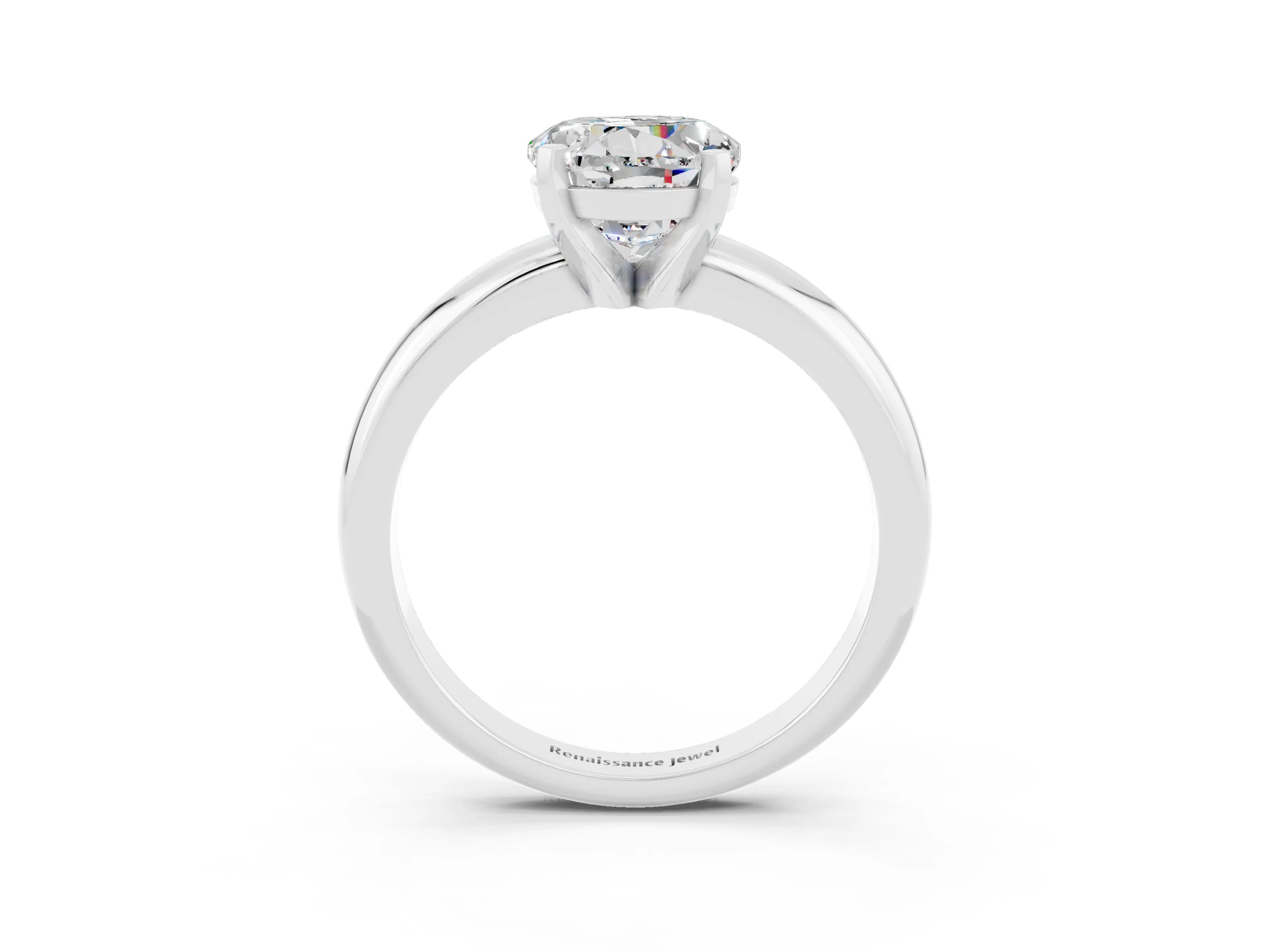 White gold Round Cut Moissanite Solitaire Engagement Ring with Round Band and Four-Prong Setting_3