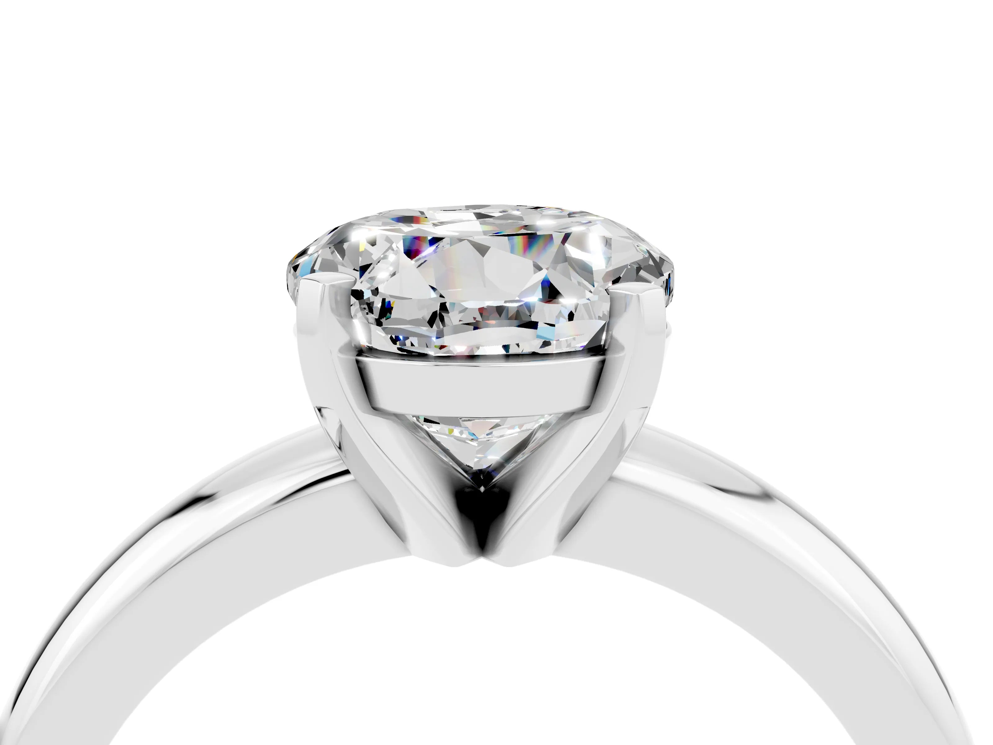 White gold Round Cut Moissanite Solitaire Engagement Ring with Round Band and Four-Prong Setting_4