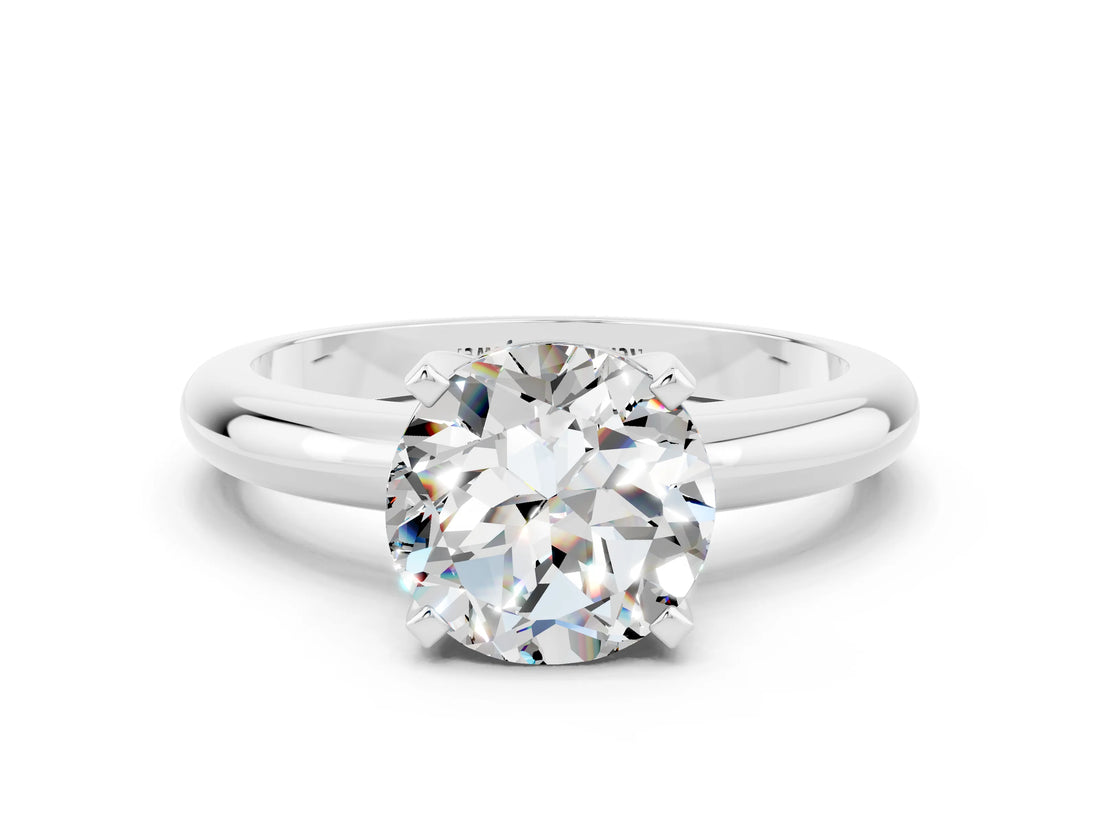White gold Round Cut Moissanite Solitaire Engagement Ring with Round Band and Four-Prong Setting