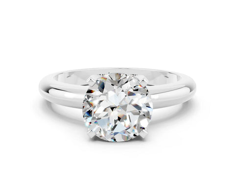 White gold Round Cut Moissanite Solitaire Engagement Ring with Round Band and Four-Prong Setting