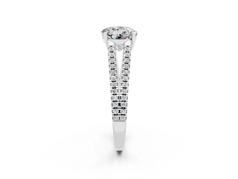 White gold Round Cut Moissanite Solitaire Engagement Ring with Split Shank Pavé Band_2