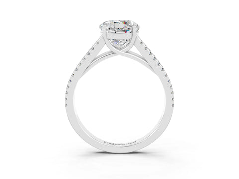 White gold Round Cut Moissanite Solitaire Engagement Ring with Split Shank Pavé Band_3
