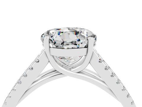 White gold Round Cut Moissanite Solitaire Engagement Ring with Split Shank Pavé Band_4