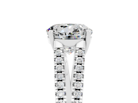 White gold Round Cut Moissanite Solitaire Engagement Ring with Split Shank Pavé Band_5