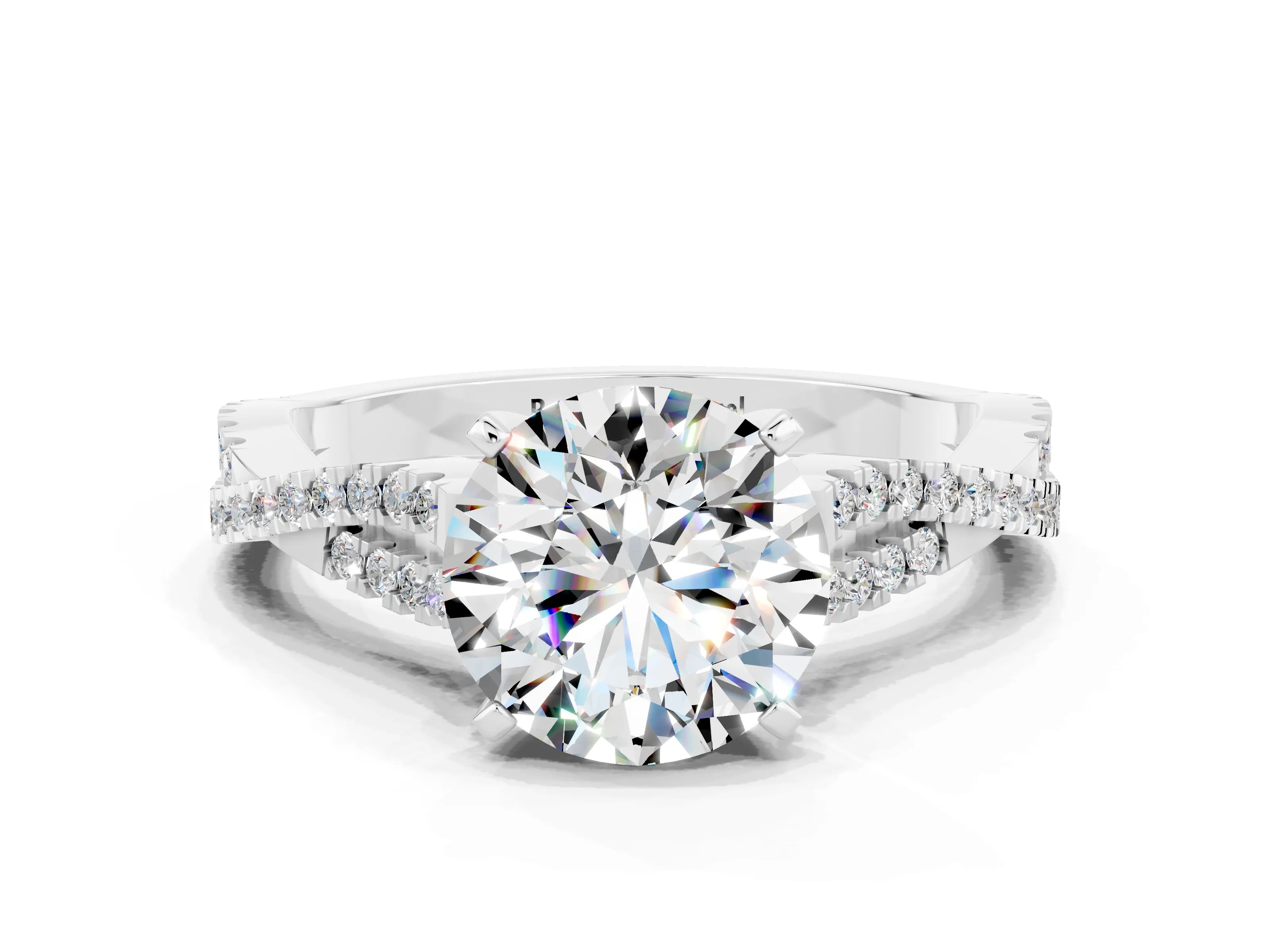 White gold Round Cut Moissanite Solitaire Engagement Ring with Twisted Pavé Band and Four-Prong Setting_12