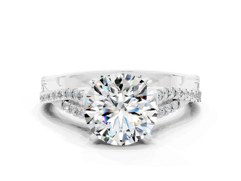 White gold Round Cut Moissanite Solitaire Engagement Ring with Twisted Pavé Band and Four-Prong Setting_12
