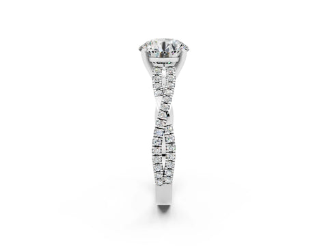White gold Round Cut Moissanite Solitaire Engagement Ring with Twisted Pavé Band and Four-Prong Setting_14