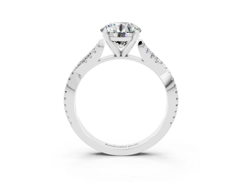 White gold Round Cut Moissanite Solitaire Engagement Ring with Twisted Pavé Band and Four-Prong Setting_15