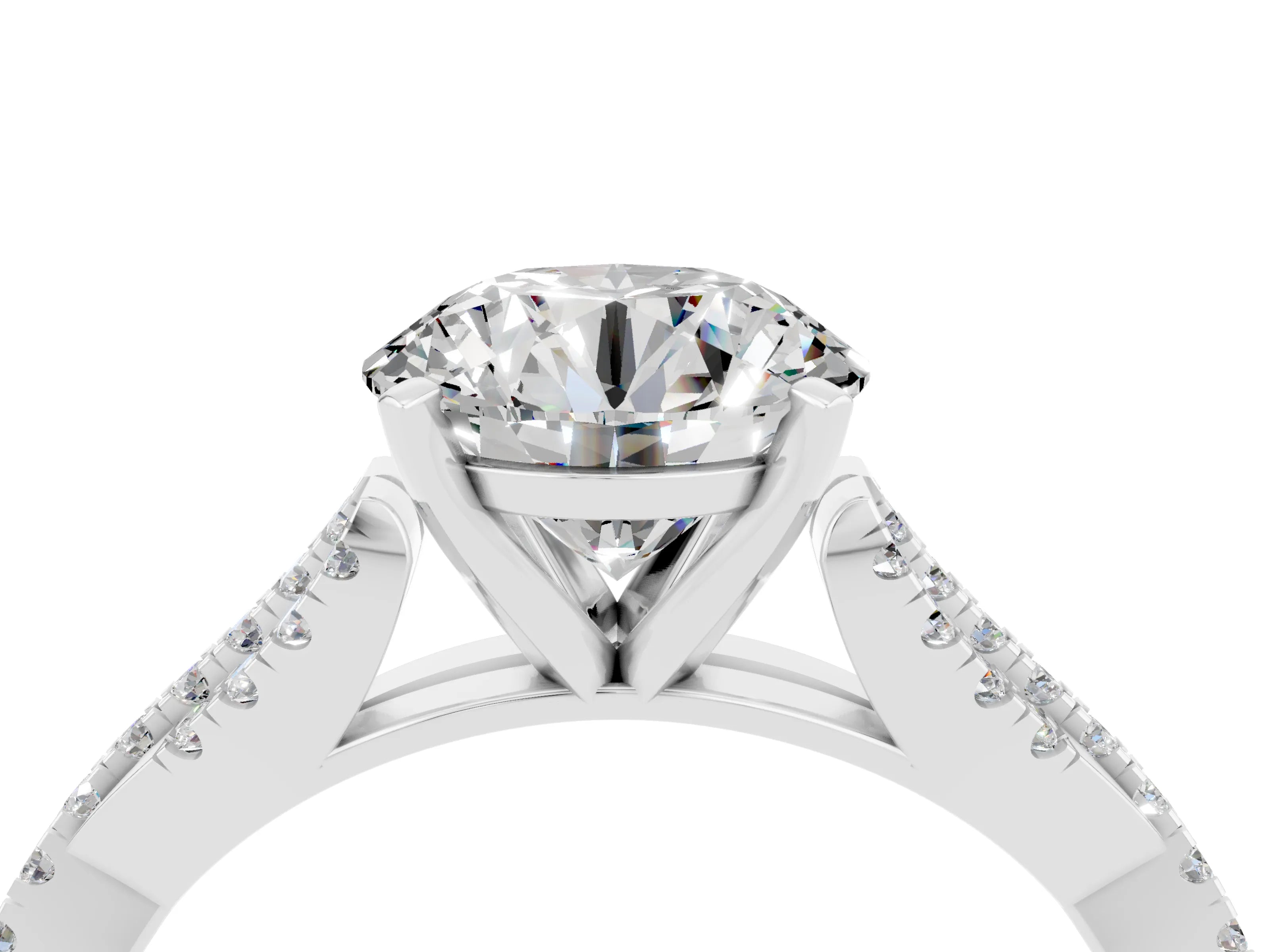 White gold Round Cut Moissanite Solitaire Engagement Ring with Twisted Pavé Band and Four-Prong Setting_16