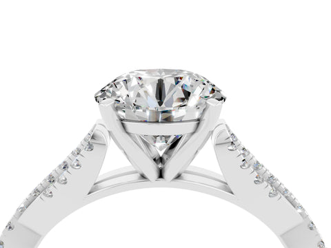 White gold Round Cut Moissanite Solitaire Engagement Ring with Twisted Pavé Band and Four-Prong Setting_16