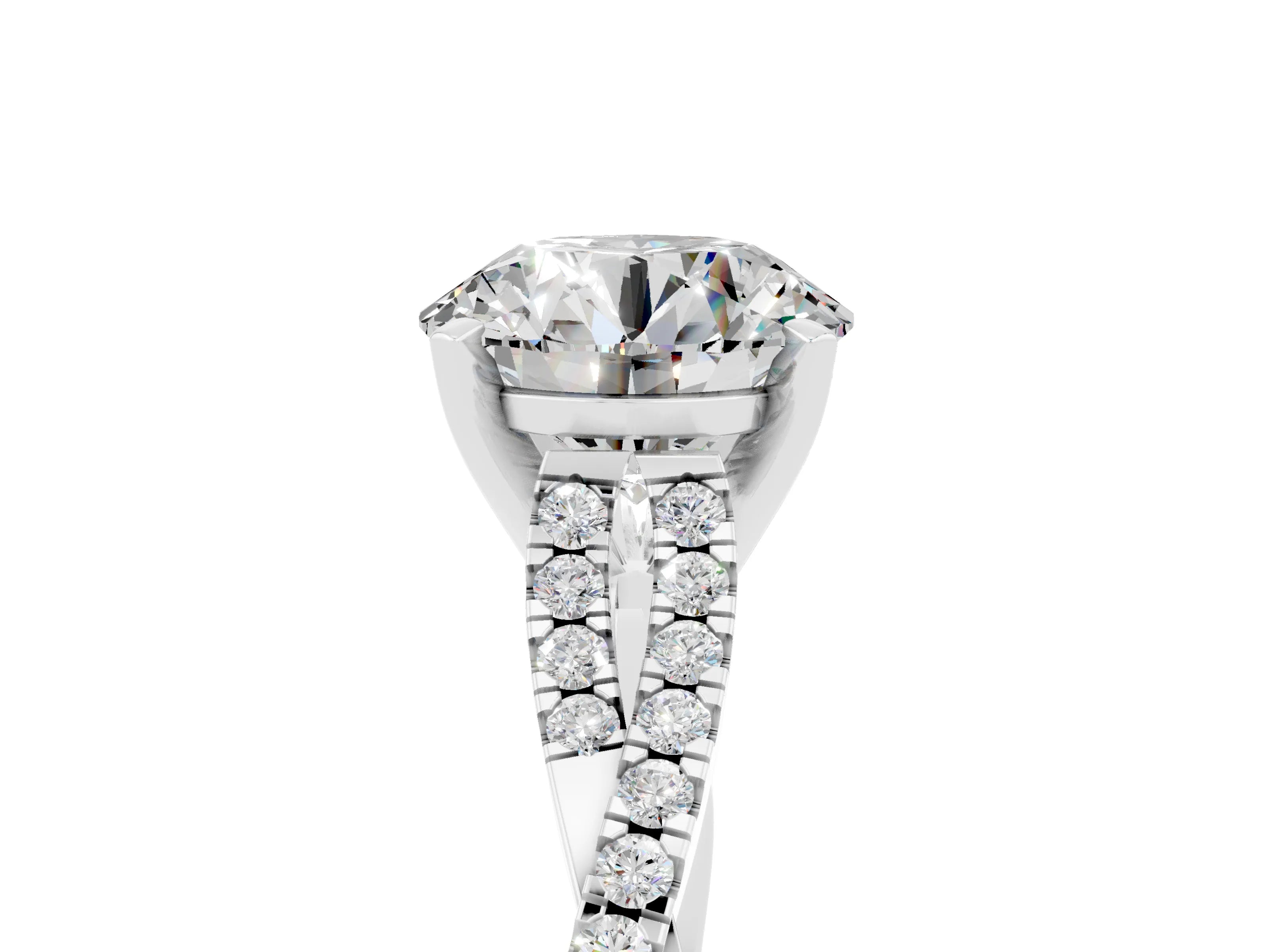 White gold Round Cut Moissanite Solitaire Engagement Ring with Twisted Pavé Band and Four-Prong Setting_17