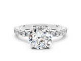 White gold Round Cut Moissanite Solitaire Pavé Band with Four-Prong Setting