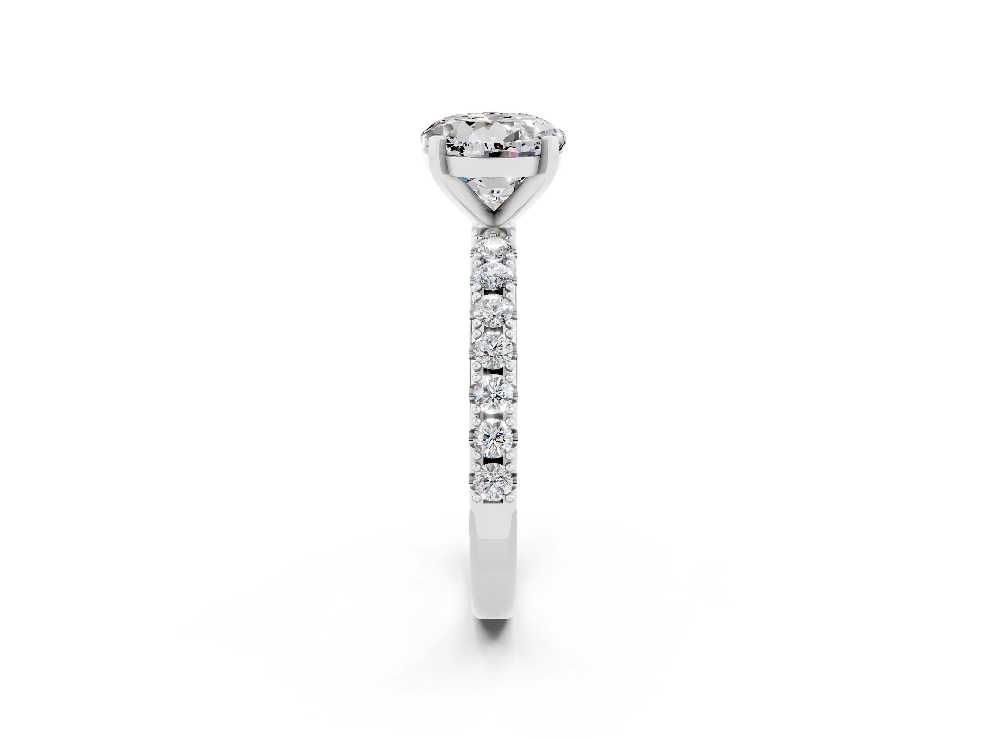 White gold Round Cut Moissanite Solitaire Pavé Band with Four-Prong Setting_2