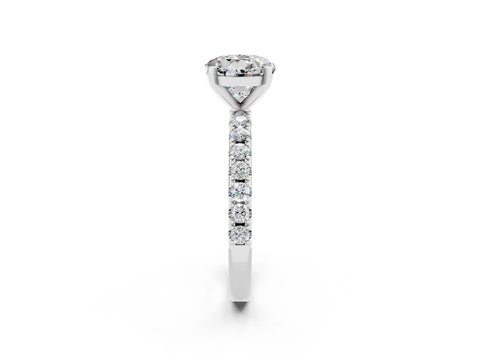 White gold Round Cut Moissanite Solitaire Pavé Band with Four-Prong Setting_2