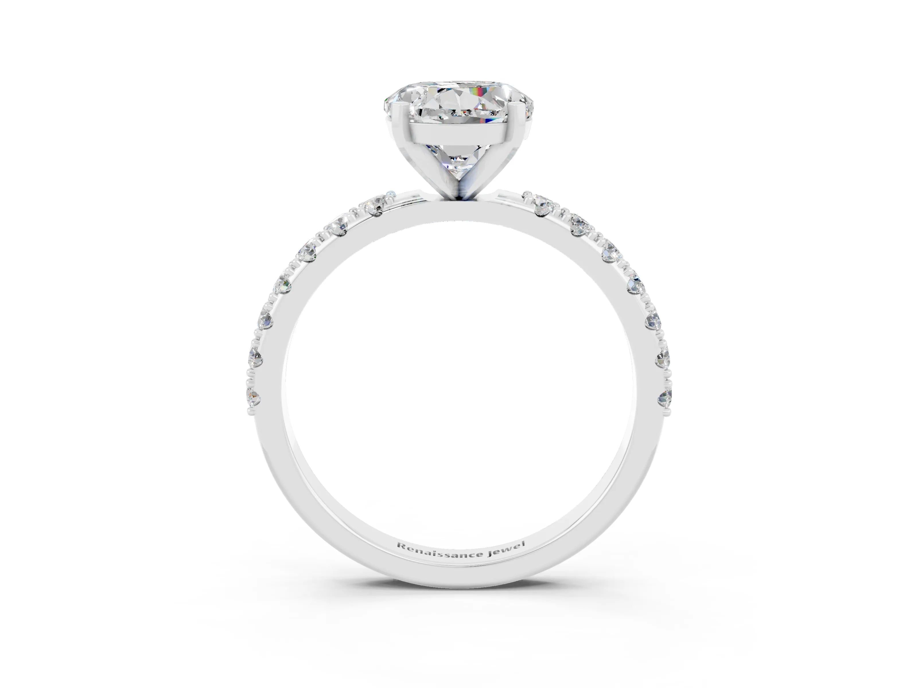 White gold Round Cut Moissanite Solitaire Pavé Band with Four-Prong Setting_3