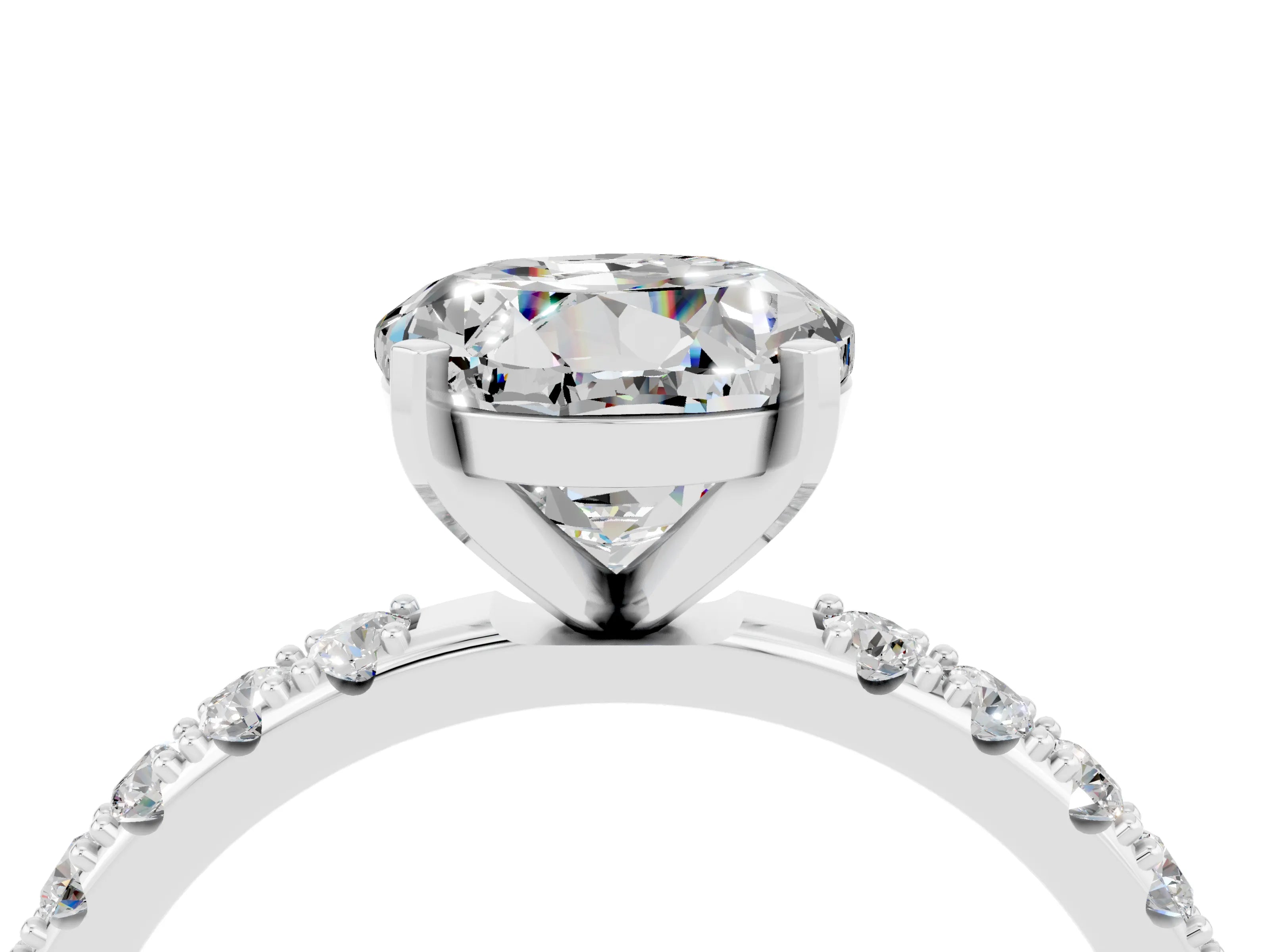 White gold Round Cut Moissanite Solitaire Pavé Band with Four-Prong Setting_4