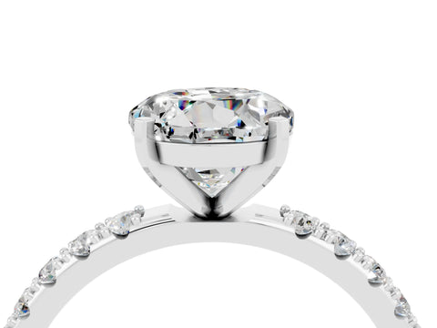 White gold Round Cut Moissanite Solitaire Pavé Band with Four-Prong Setting_4