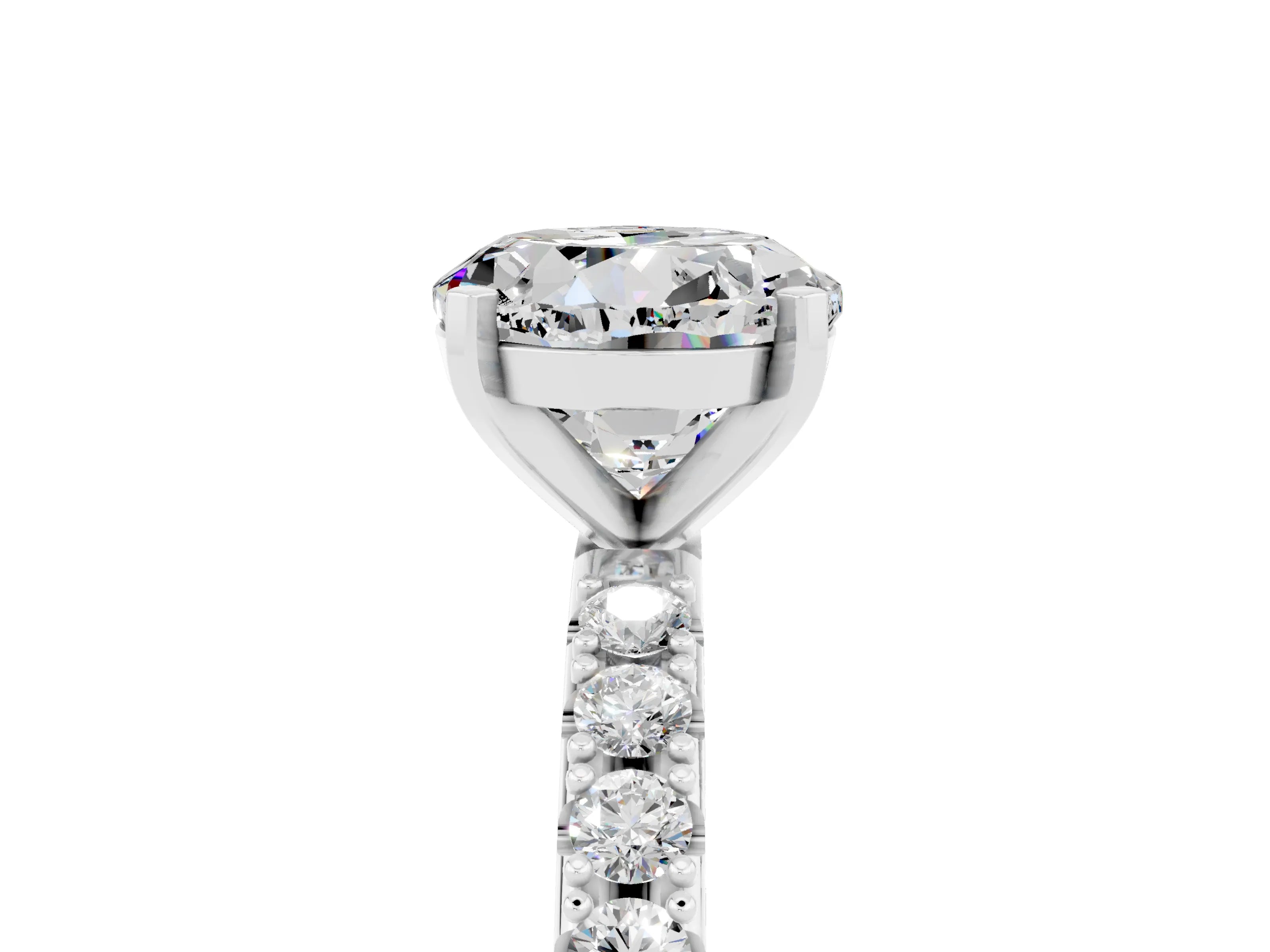 White gold Round Cut Moissanite Solitaire Pavé Band with Four-Prong Setting_5
