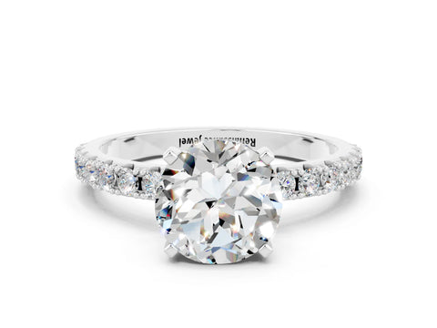 White gold Round Cut Moissanite Solitaire Pavé Band with Four-Prong Setting