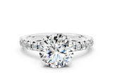 White gold Round Cut Moissanite Solitaire Pavé Engagement Ring with Four-Prong Setting_12