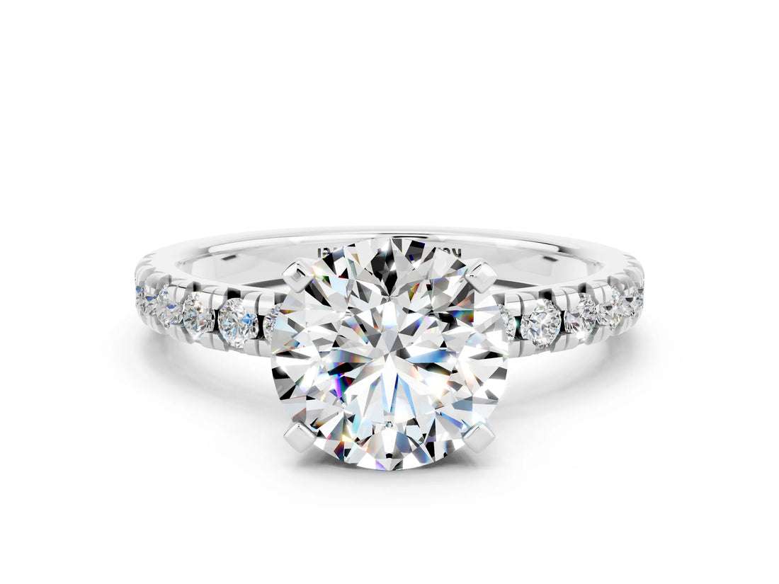 White gold Round Cut Moissanite Solitaire Pavé Engagement Ring with Round Band and Prong Setting_73