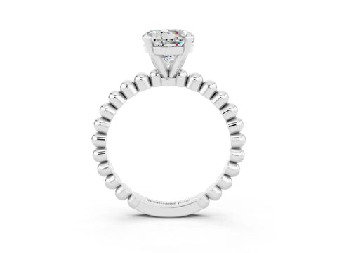 White gold Round Cut Moissanite Solitaire Ring with Beaded Band and Prong Setting_15