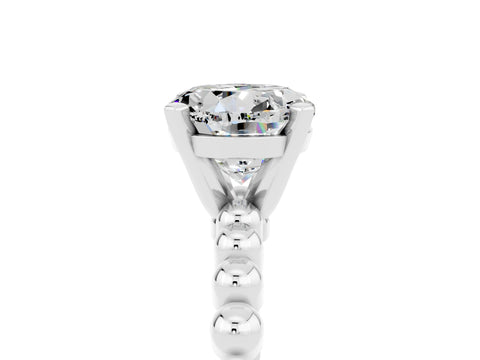 White gold Round Cut Moissanite Solitaire Ring with Beaded Band and Prong Setting_17