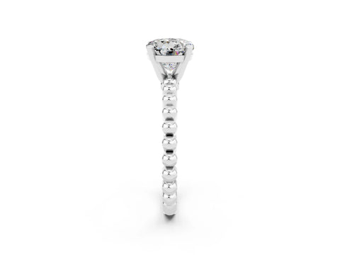White gold Round Cut Moissanite Solitaire Ring with Beaded Band and Prong Setting_2