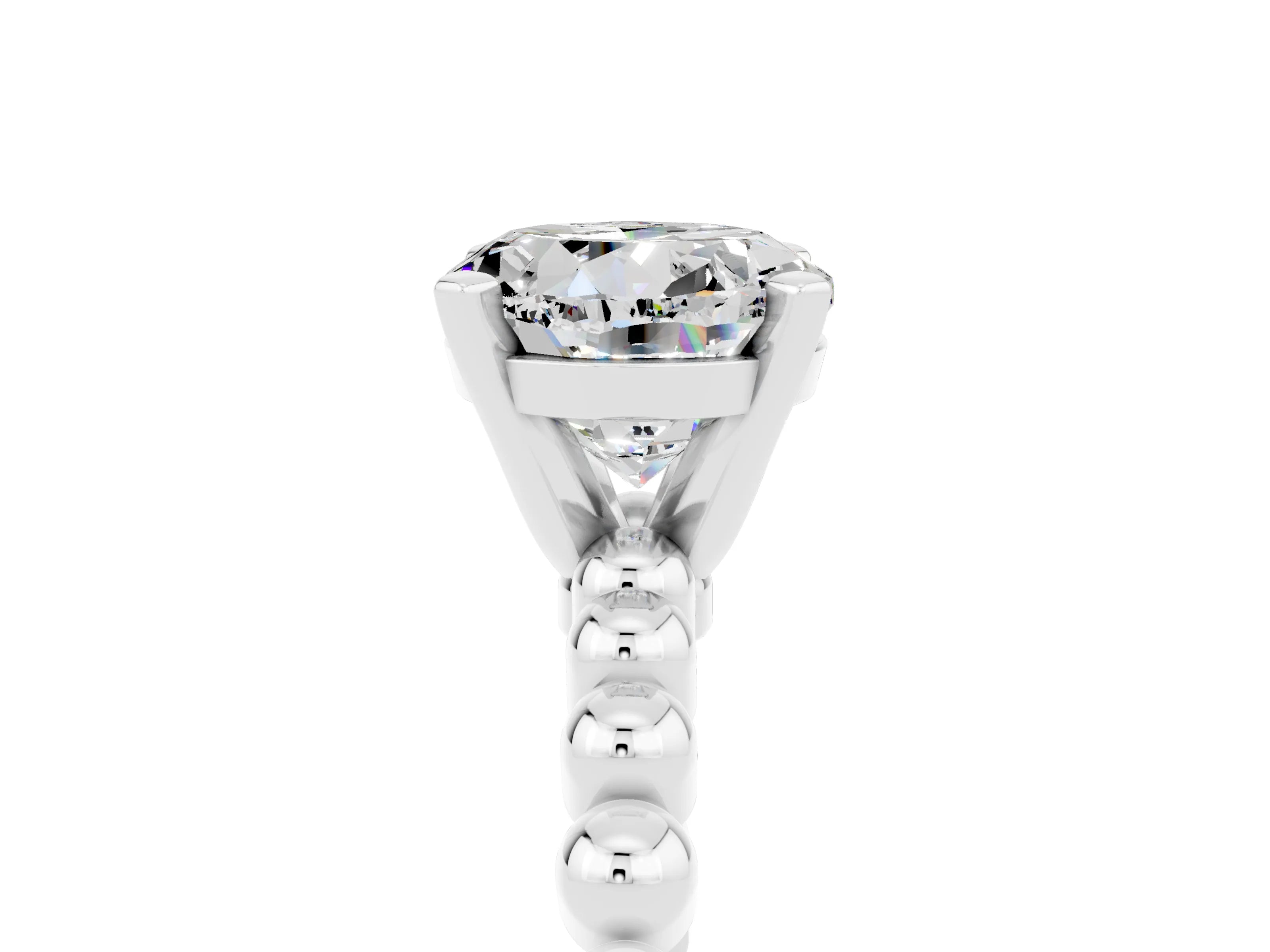 White gold Round Cut Moissanite Solitaire Ring with Beaded Band and Prong Setting_5