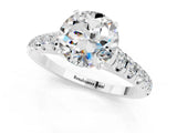 White gold Round Cut Moissanite Solitaire Ring with Cathedral Setting and Pavé Band_1